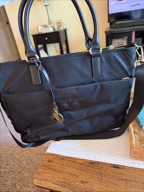 Lo & Sons Black Laptop Tote with Gold Hardware